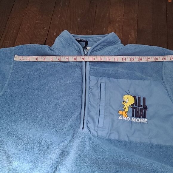 Vintage 90s Y2K Kidcore Looney Tunes Blue Tweety Bird Pullover Fleece - Picture 12 of 14